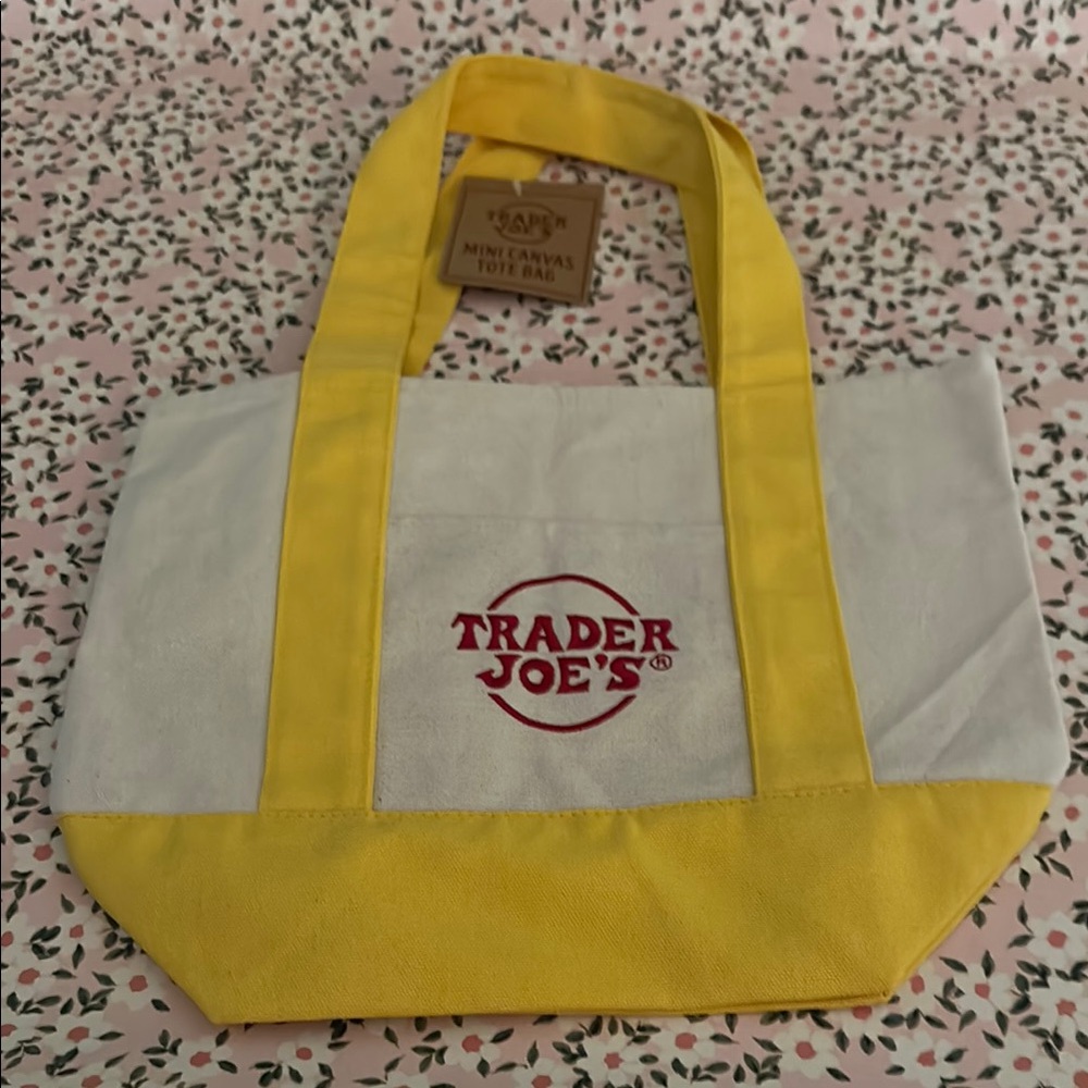 Trader Joe’s Yellow and White Canvas Tote Bag
